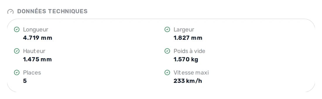 Technische Fahrzeugdaten zu Motor und Antrieb mit Kraftstoff, Hubraum und Leistung