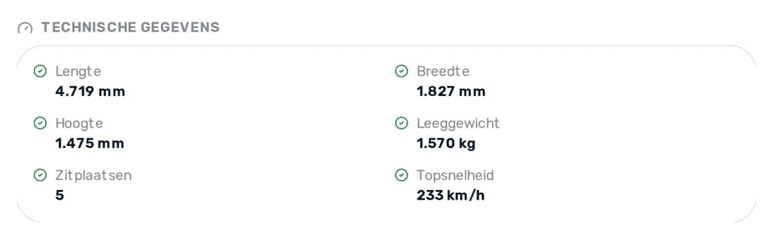 Technische Fahrzeugdaten zu Motor und Antrieb mit Kraftstoff, Hubraum und Leistung